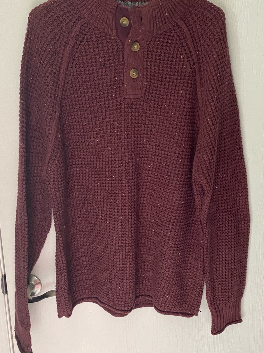 Lucky Brand Mens Large Henley Sweater Chunky Knit Waffle Pullover